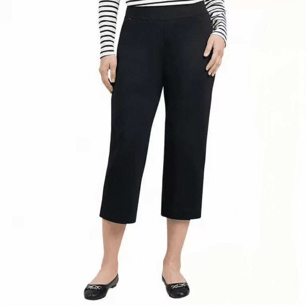 Lands End Shore Cropped Pants Womens S Black Knit Stretch Zip Pocket Minimalist